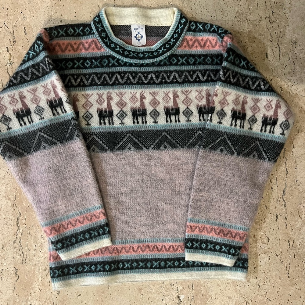 Andino Artesanias Alpaca Wool Sweater Pullover Soft Pink Grey Girl’s Size 8 - Picture 1 of 5